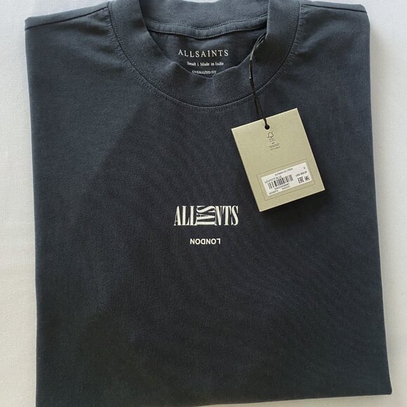 Brand New Allsaints Graphic Oversized BURMAN T-Shirt SS CREW Graphite Blue. - Picture 4 of 4